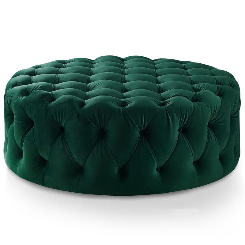 Velvet Round Ottoman - Luxury Pouf & Modern Stool