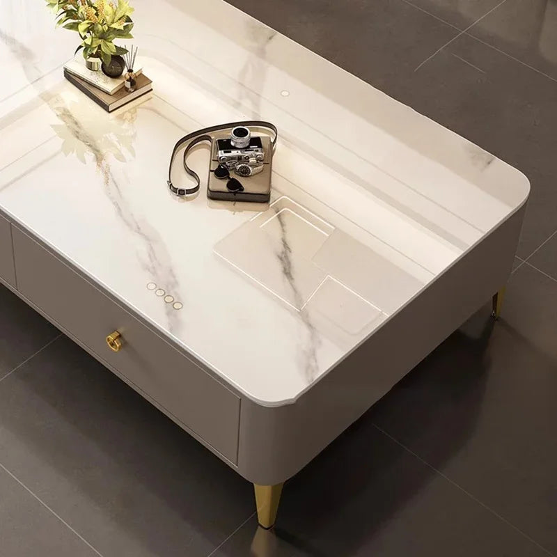 Light Luxury Slate Coffee Table with Storage - High-End Marble Effect