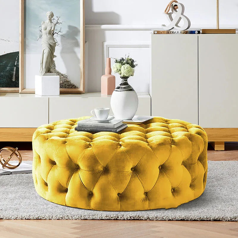Velvet Round Ottoman - Luxury Pouf & Modern Stool