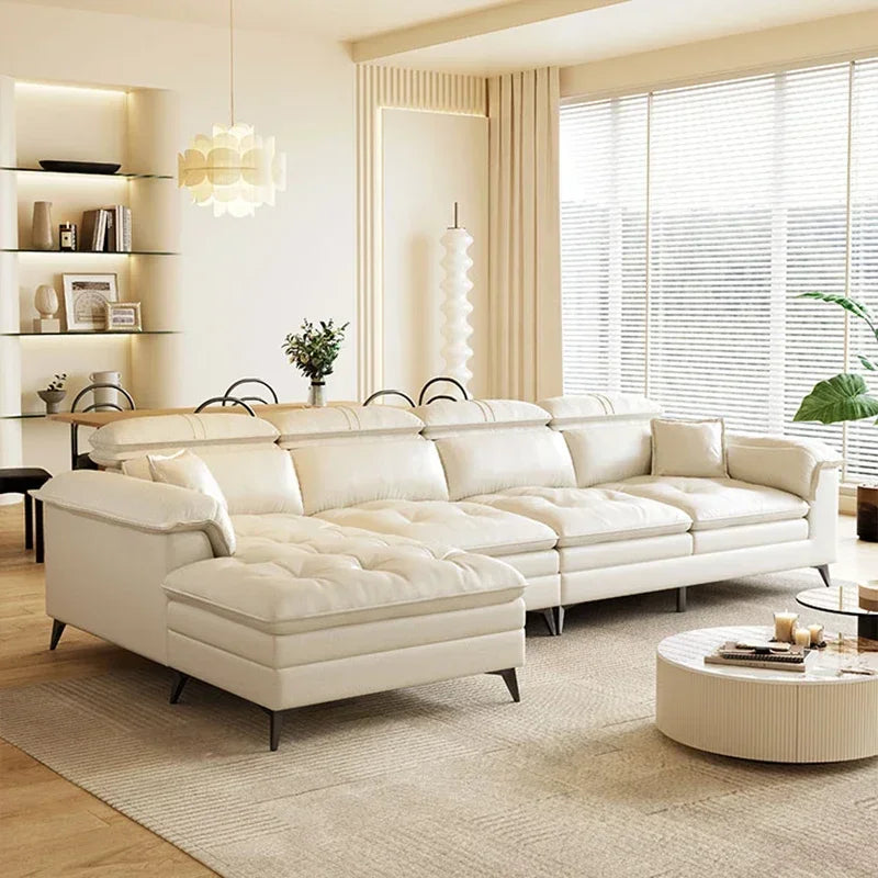 Modern Leather Cloud Sofa - Luxury Sleeper Sectional for Living Room