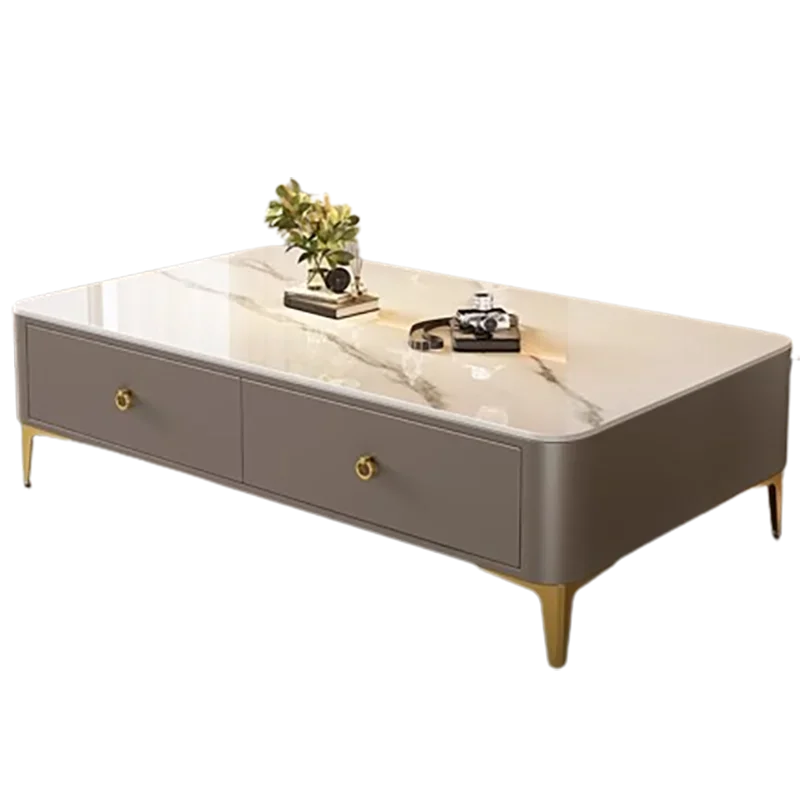 Light Luxury Slate Coffee Table with Storage - High-End Marble Effect