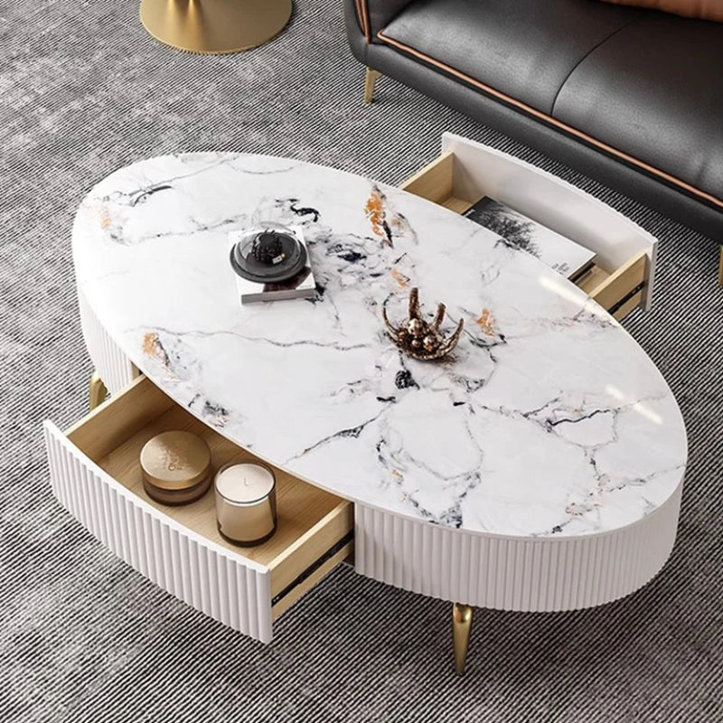Minimalist Oval Coffee Table - Nordic Design with Storage