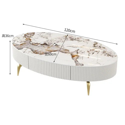 Minimalist Oval Coffee Table - Nordic Design with Storage