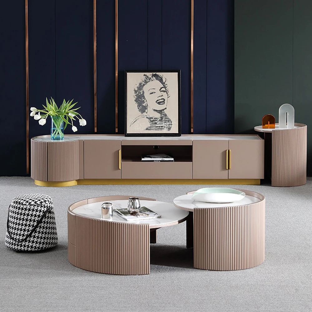 Linlamlim Nordic Wood & Gold Set - Marble Coffee Table & TV Stand