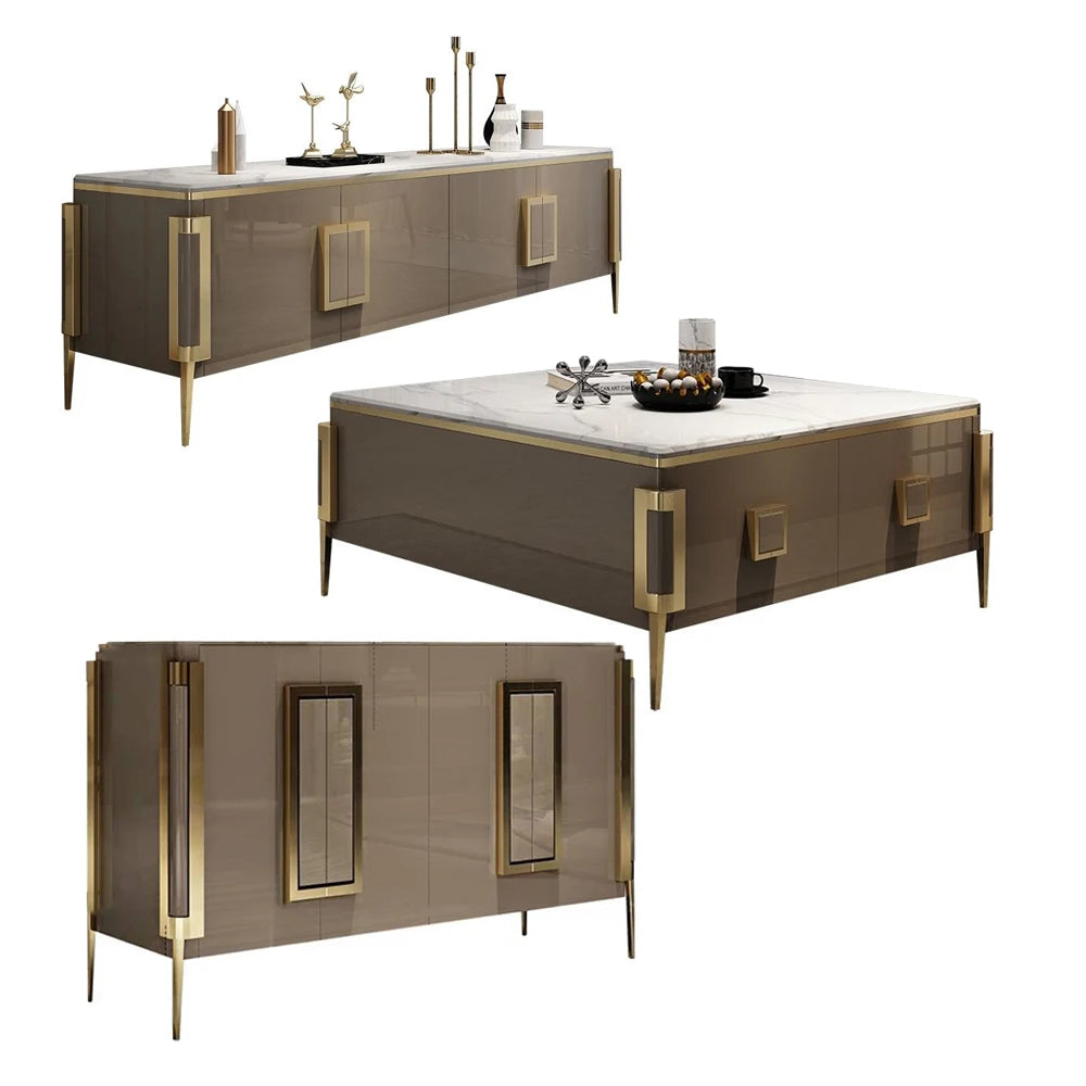 Nordic Gold Coffee Table & Sideboard Buffet – Elegant TV Stand and Storage