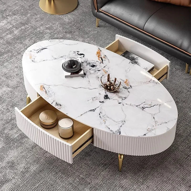 Minimalist Oval Coffee Table - Nordic Design with Storage
