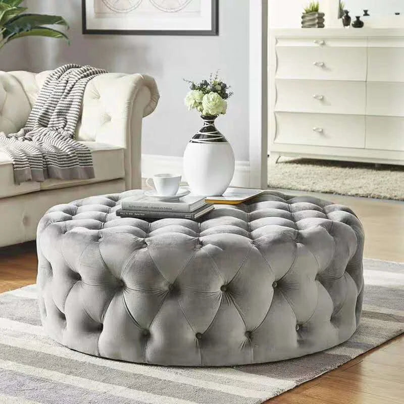 Velvet Round Ottoman - Luxury Pouf & Modern Stool