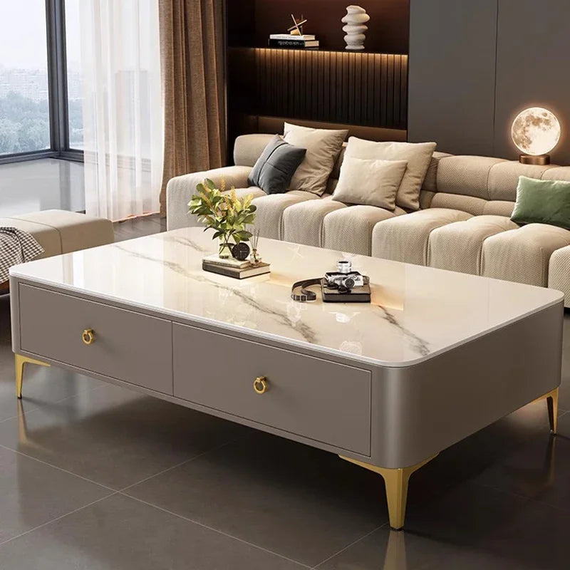 Light Luxury Slate Coffee Table with Storage - High-End Marble Effect