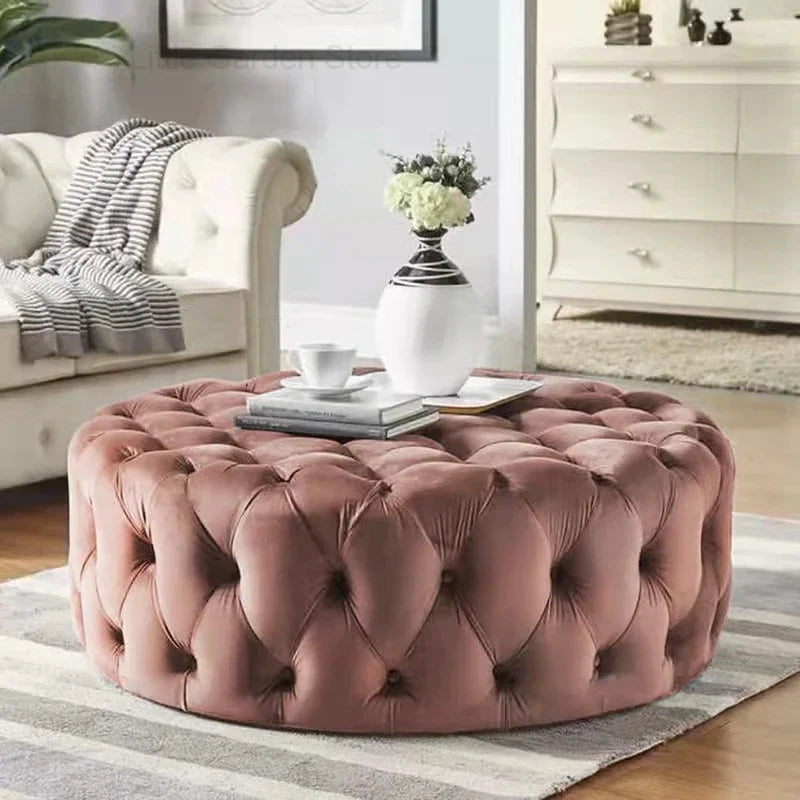 Velvet Round Ottoman - Luxury Pouf & Modern Stool