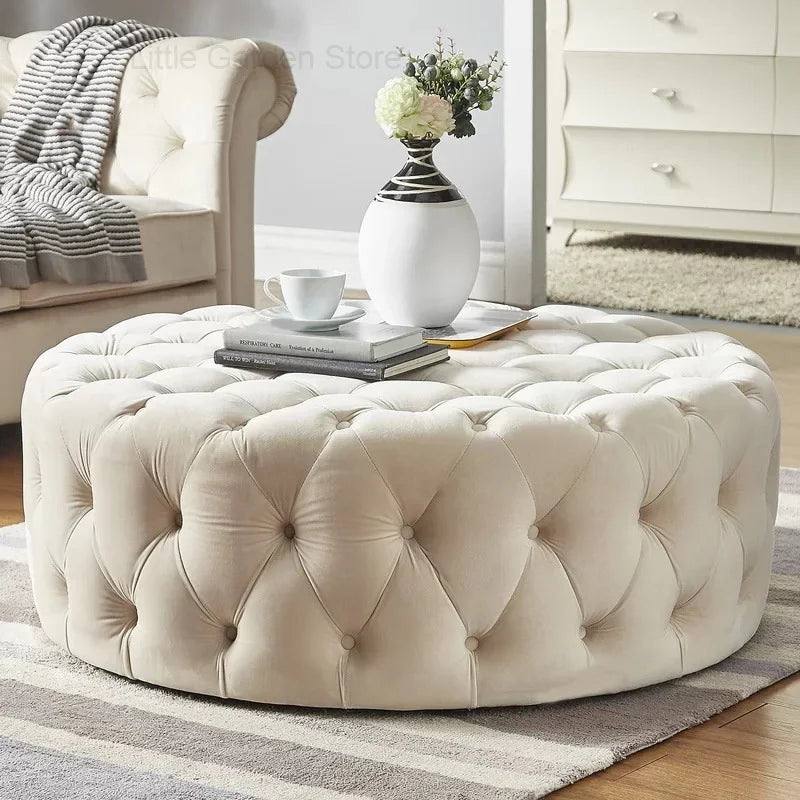 Velvet Round Ottoman - Luxury Pouf & Modern Stool