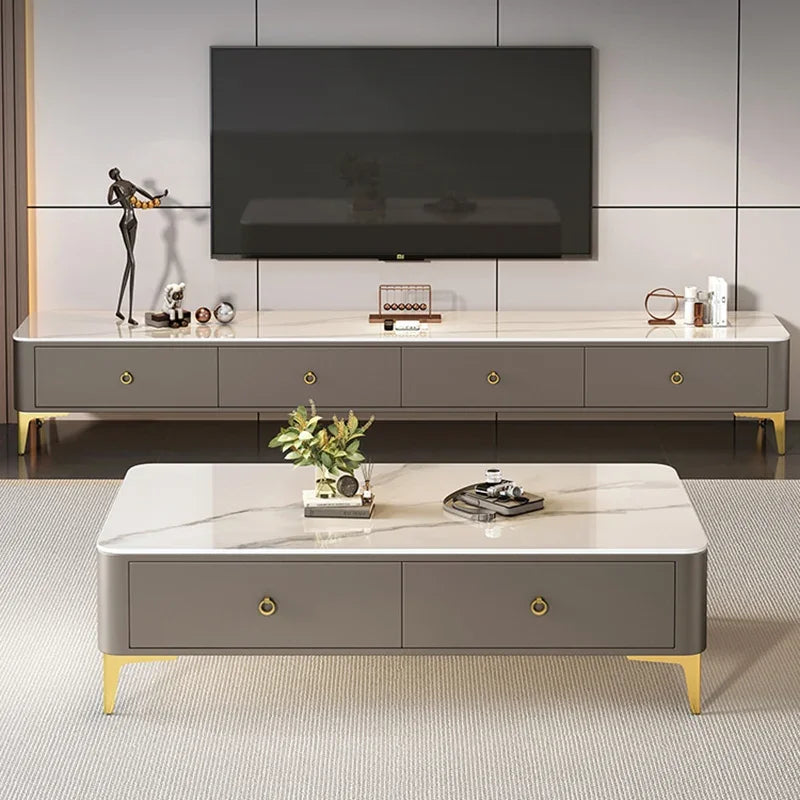 Light Luxury Slate Coffee Table with Storage - High-End Marble Effect