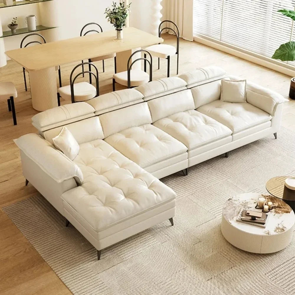 Modern Leather Cloud Sofa - Luxury Sleeper Sectional for Living Room